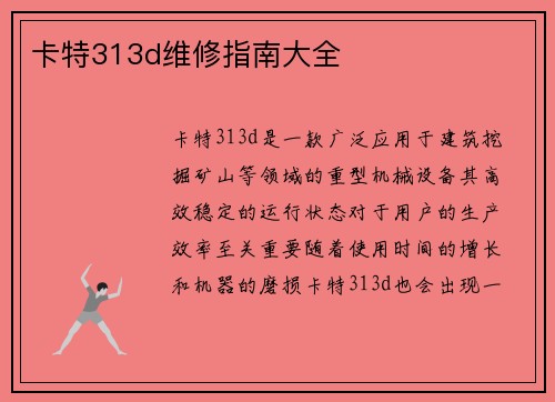 卡特313d维修指南大全