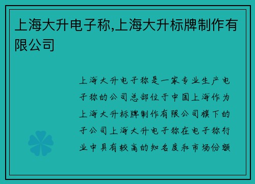 上海大升电子称,上海大升标牌制作有限公司