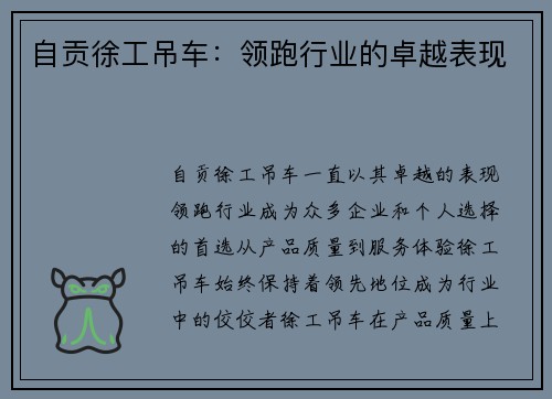 自贡徐工吊车：领跑行业的卓越表现